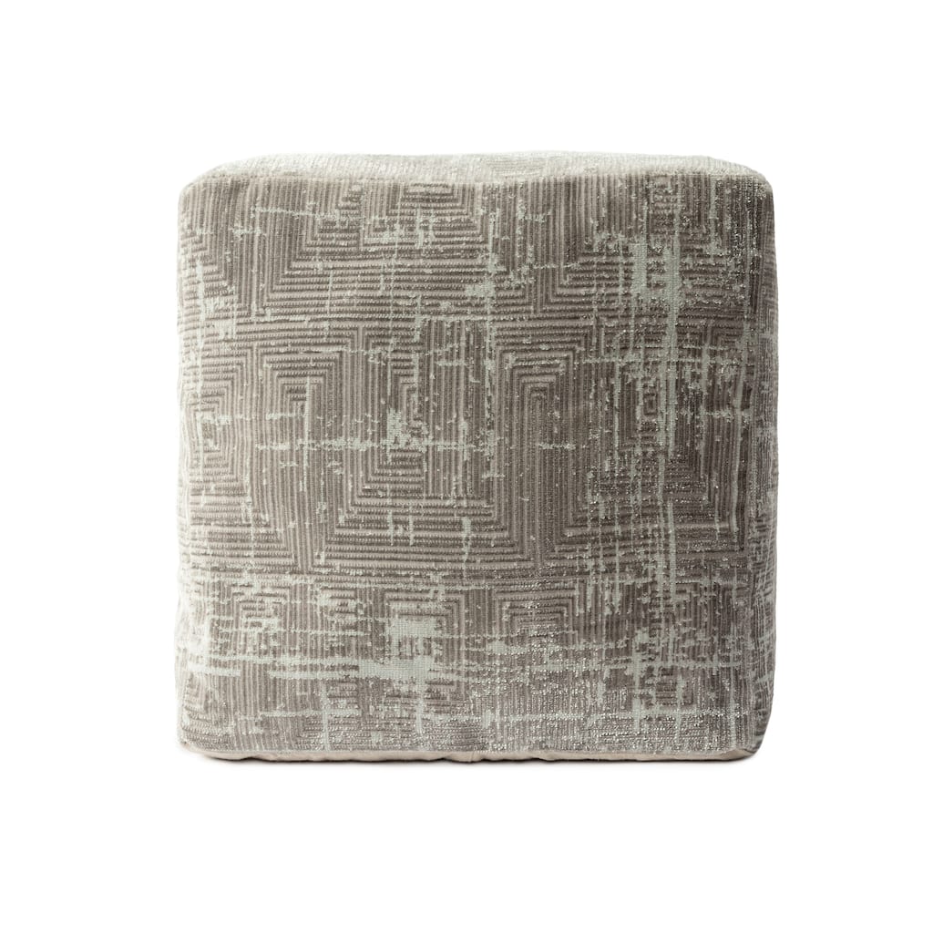 Sevita Gray/Ivory Contemporary Geometric Polyester Blend Pouf