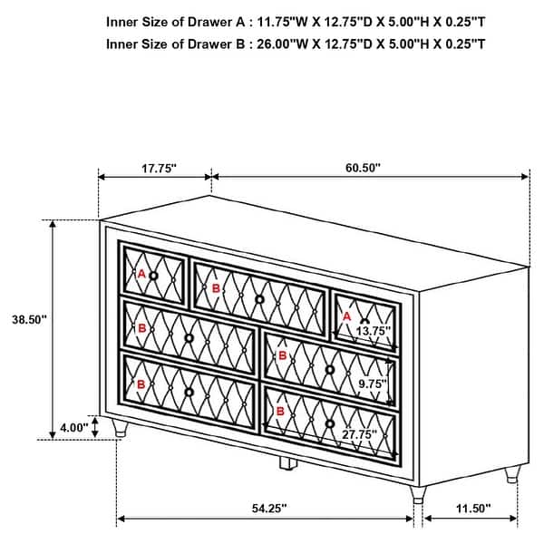 dimension image slide 17 of 18, Antonella 4-Piece Upholstered Tufted Bedroom Set