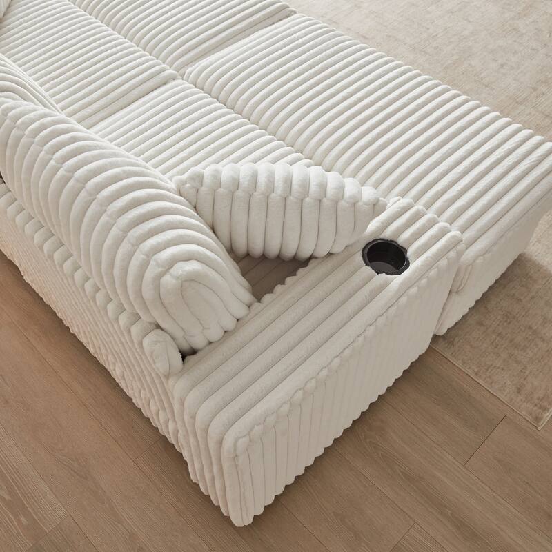 84" Corduroy Deep Seat Sofa Set with 5 Pillows for Livingroom 3-seater Storage Sofa with Ottoman and Cup-holding