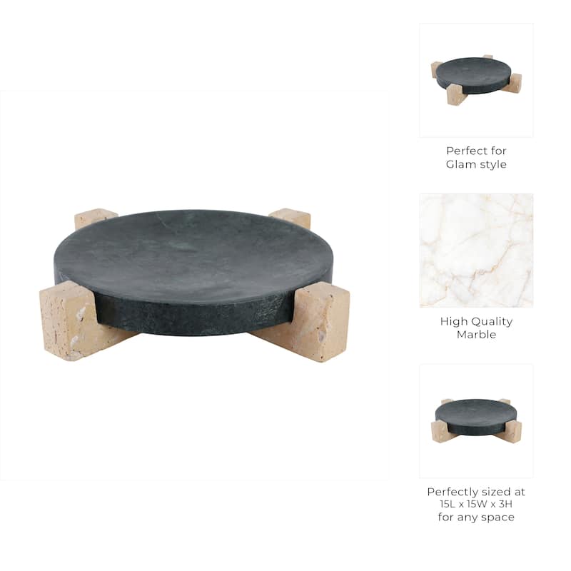 Marble Stone Decorative Tray Geometric Base Sleek Glam Modern