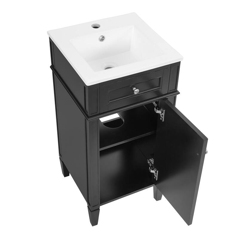 Small Bathroom Vanity Freestanding Single Vanity Set with Ceramic Sink