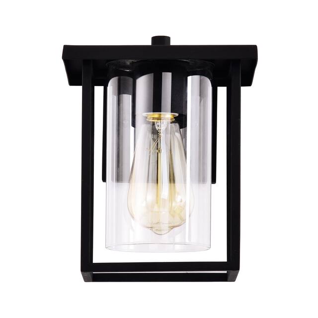 1-light Matte Black Outdoor Wall Sconce Lantern with Clear Glass Shade