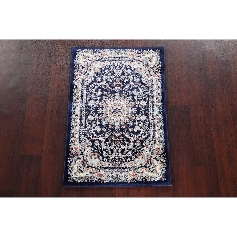 Navy Blue Floral Medallion Transitional Turkish Rug Oriental Carpet