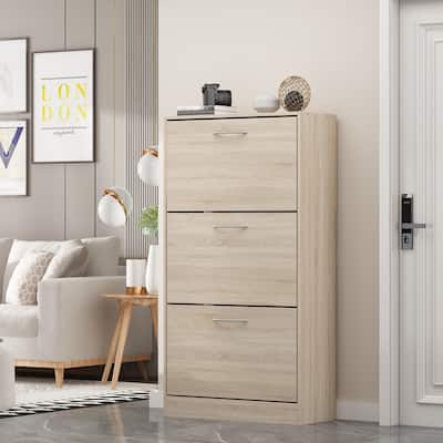 Modern Shoe Storage Cabinet for Entryway, 2 Tier Floor Shoes Cabinet