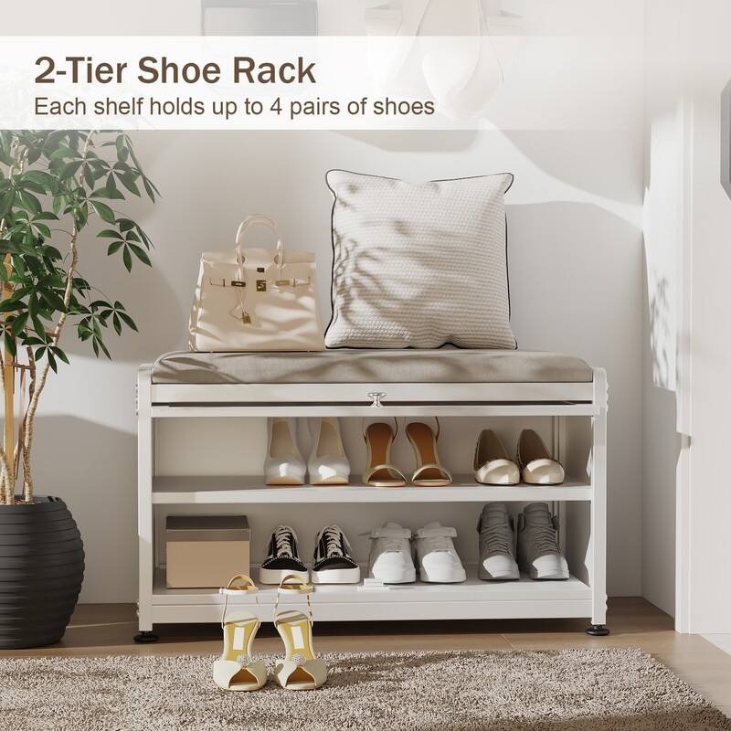 2-Tier Flip-Up Shoe Bench with Storage – 286lb Capacity, Soft Seat & Magnetic Closure