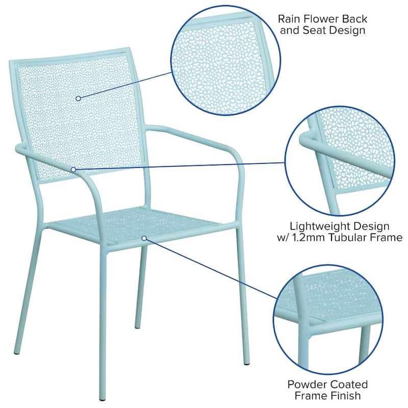 Indoor-Outdoor Steel Patio Arm Chair with Square Back