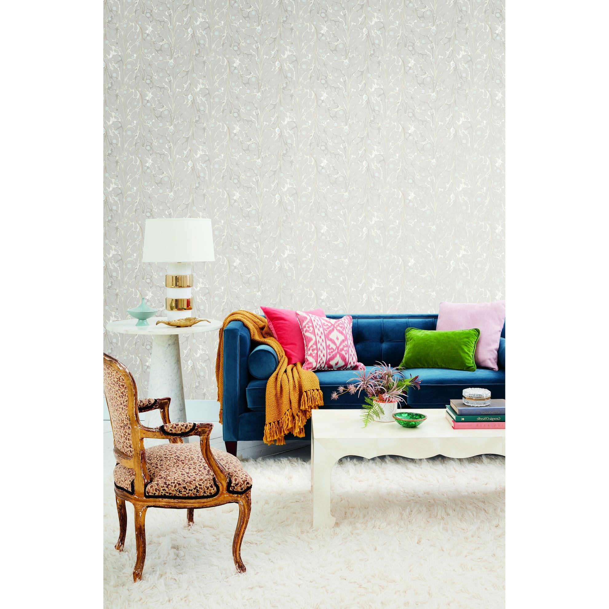 Shop Reedley Marbled Endpaper Cream Wallpaper On Sale Overstock 31619433