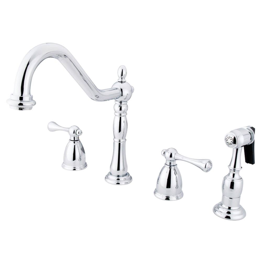Heritage Deck Mount Widespread Kitchen Faucet with Brass Sprayer