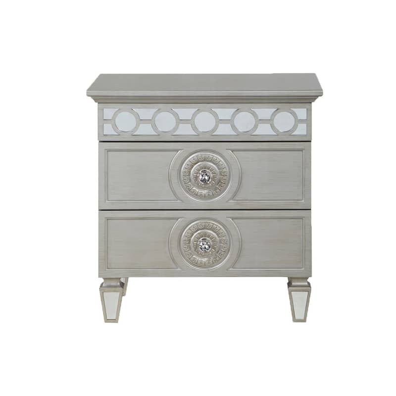2 Drawers Nightstand with Mirror Inlay Trim - Silver