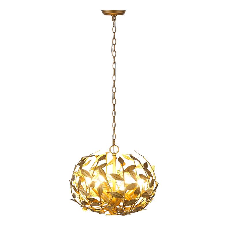 Antique Gold Olive Leaf Spherical Hollow Shade 6-Light Chandelier - 19.7"Wx15.4"H