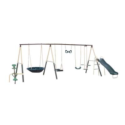 XDP Recreation Deerfield Playground Swing Set, Super Disc, Slide, Glider & Swing - 222 x 102 x 74 inches