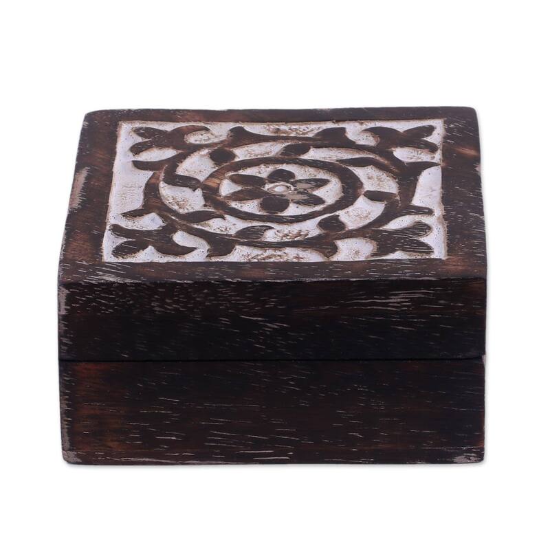 Novica Handmade Floral Circle Wood Decorative Box - 1.5" H x 3.1" W x 3.1" D