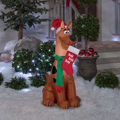 Gemmy Christmas Airblown Inflatable Scooby w/Santa Hat and Stocking WB, 3.5 ft Tall, brown