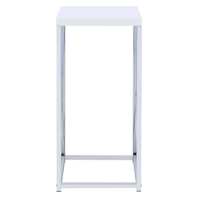 13.25 in. Silver and White Square Metal End Table, Sturdy Build End Side Table for Living Rooms