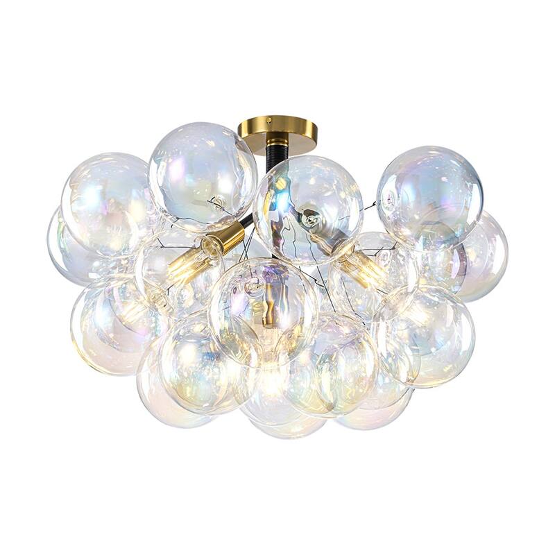 Modern Pearlescent Bubble Glass Semi Flush Mount Light 24.8 in Brass
