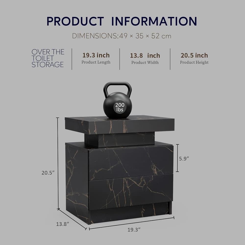 Nightstand with Adjustable LED Light, Large Capacity Accent Side Table, Coffee Table with 2 Drawers & Open Compartment