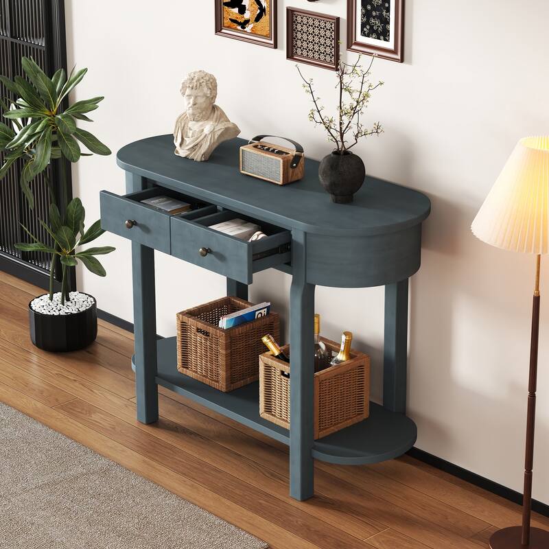 Elegant Retro Console Table with Curved Design and Smooth Glaze for Entryways, Living Rooms and hallways