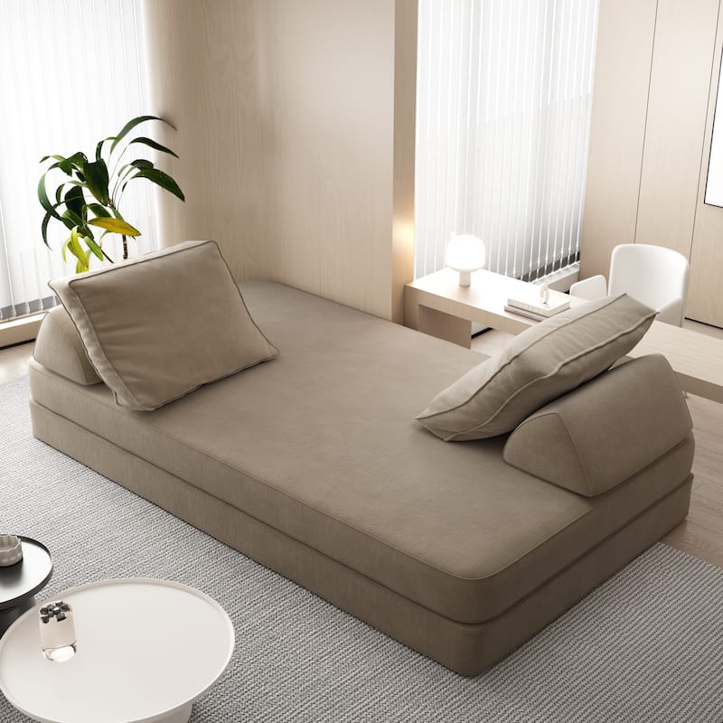 86.6" Convertible Loveseat Sofa Bed with Removable Backrests, Chenille Fabric Sleeper Sofa, Chaise Lounge, Floor Folding Couch