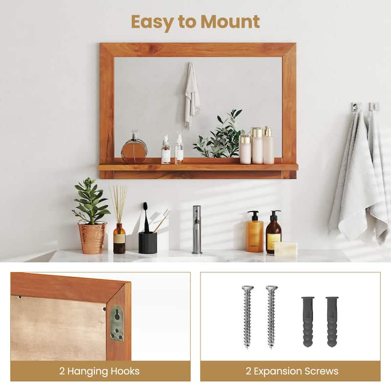 Costway 27.5 x 20 Inch Rectangle Decorative Mirror Farmhouse Wall - Natural - See Details