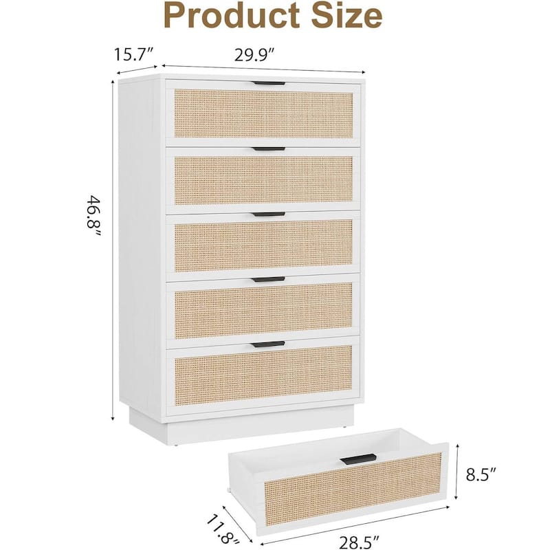5 Drawer Rattan Dresser for Bedroom