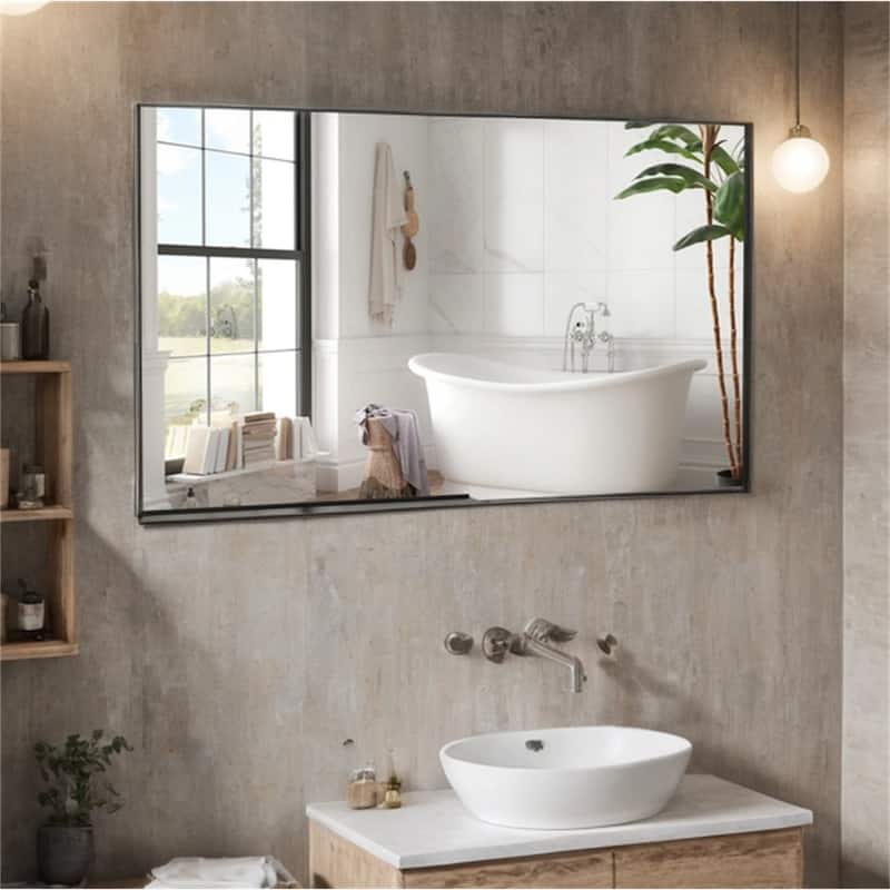 60" x 36" Modern Rectangle Bathroom Mirror with Aluminum Frame