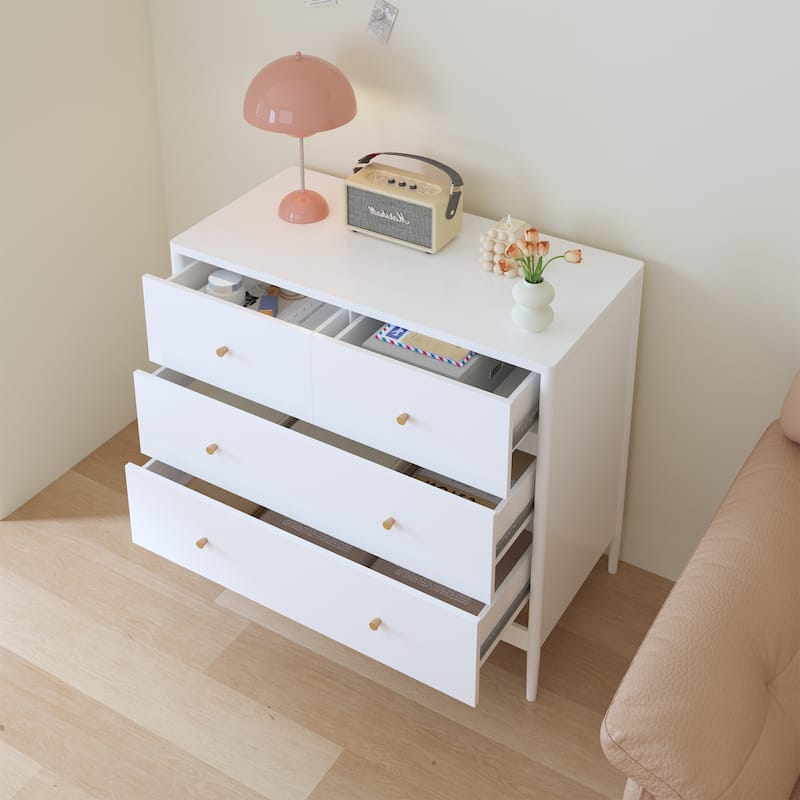 Anmytek White 4 Drawer Dresser Minimalist Storage Chest with Wood Knobs