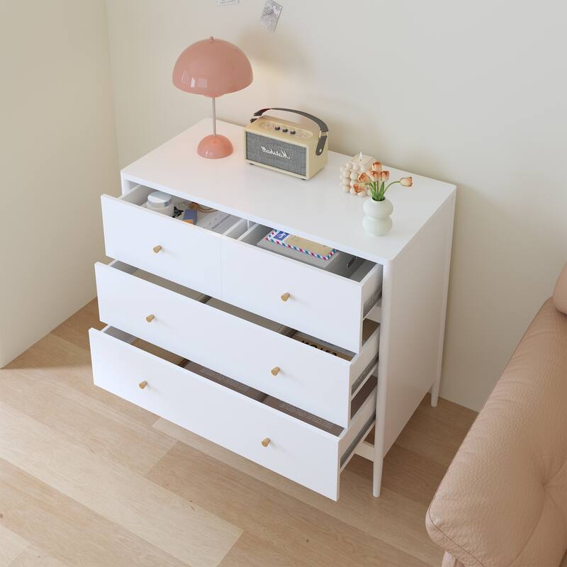 White 4-Drawer Kids Dresser, Wooden Storage Cabinet for Toddler Bedroom, Nursery, Closet, Baby Nightstand Organizer