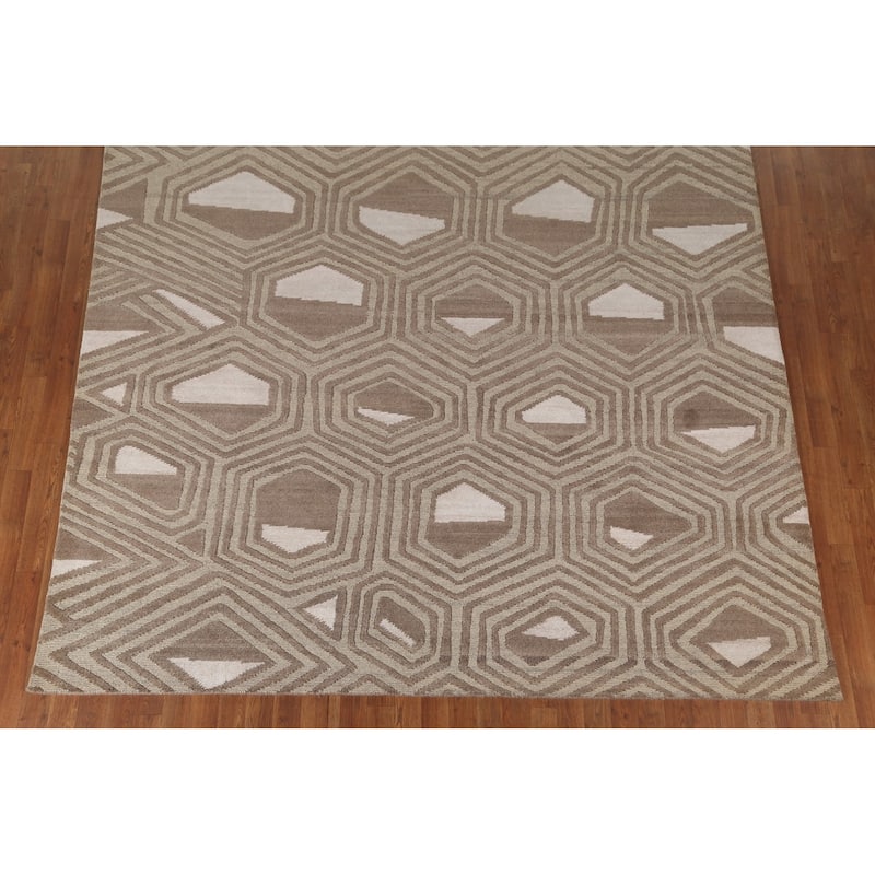 Geometric / Modern Area Rug Handmade Wool Carpet - 8'1"x 9'9"