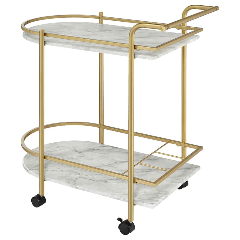Desiree 2-tier Faux Marble Shelf Metal Bar Cart