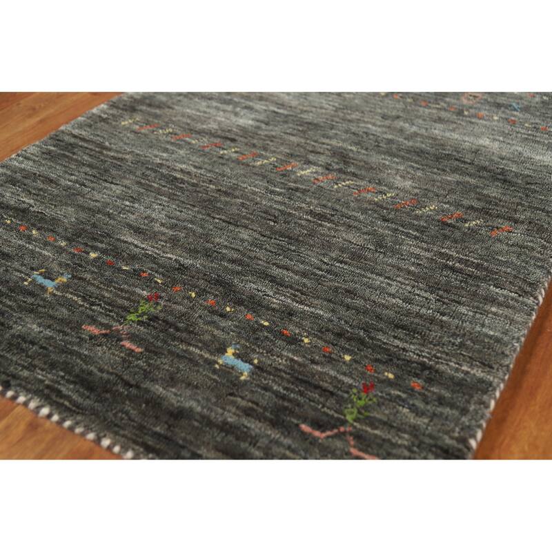 Gabbeh Indian Rug Hand-Knotted Grey Foyer Wool Carpet - 2'6" x 5'7" - 2'6" x 5'7" - Grey