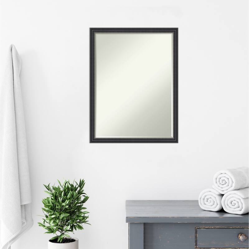 Stylish Black Half-Inch-Beveled Wood Bathroom Wall Mirror - Stylish Black - Glass Size 18x24