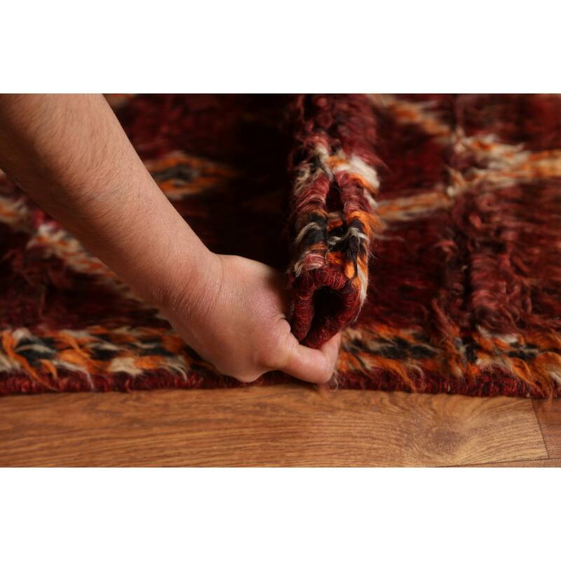 Hand Knotted Oriental 100% Wool Carpet Modern Tribal Red Moroccan Area Rug - 6' 5'' X 4' 8''