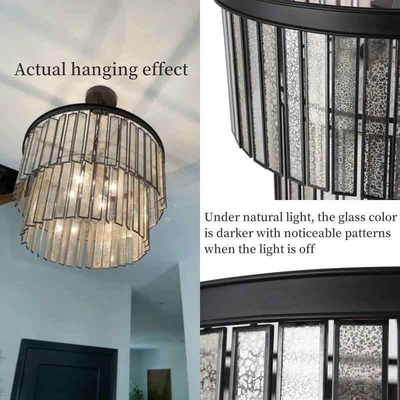 Tifany Modern 4-Light Drum Chandelier with Colored Glass for Dining Living Room - D 18" x H 15"
