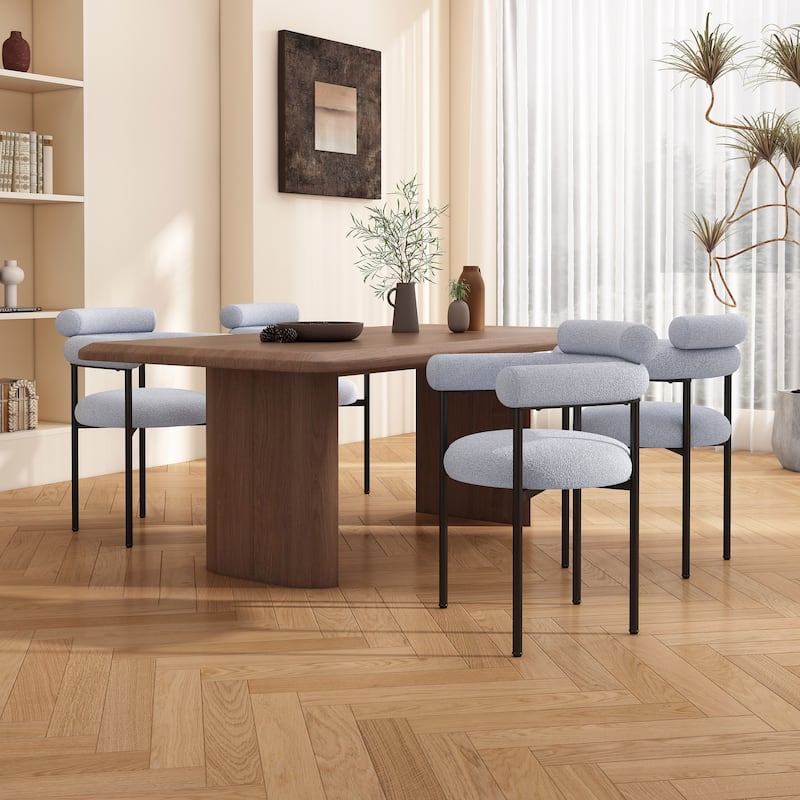 Naci Modern Fabric Arm Dining Chairs with Metal legs by Christopher Knight Home - Grey-Set of 4