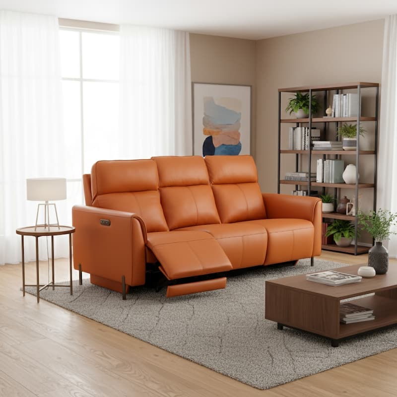 Modern Leather Reclining Sofa with Power Recliners and Head Control