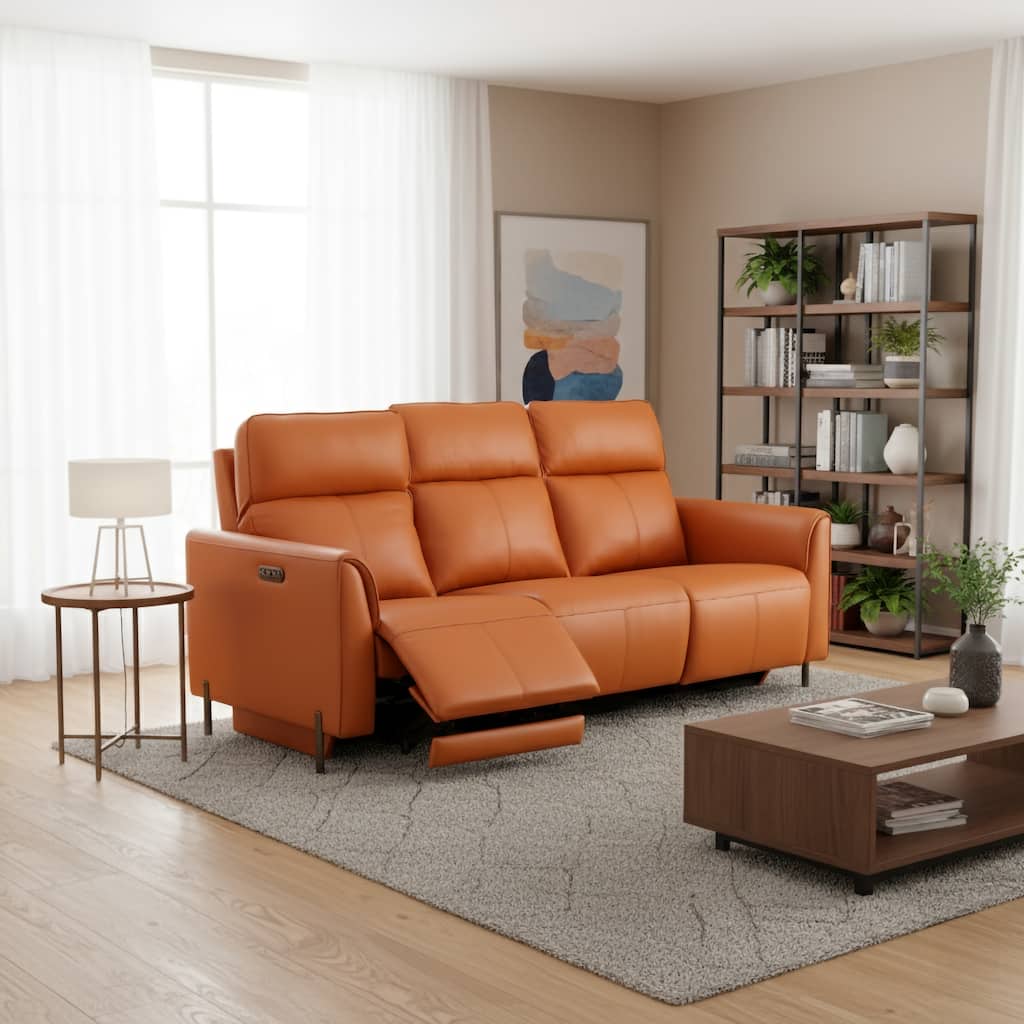 Modern Leather Reclining Sofa with Power Recliners and Head Control