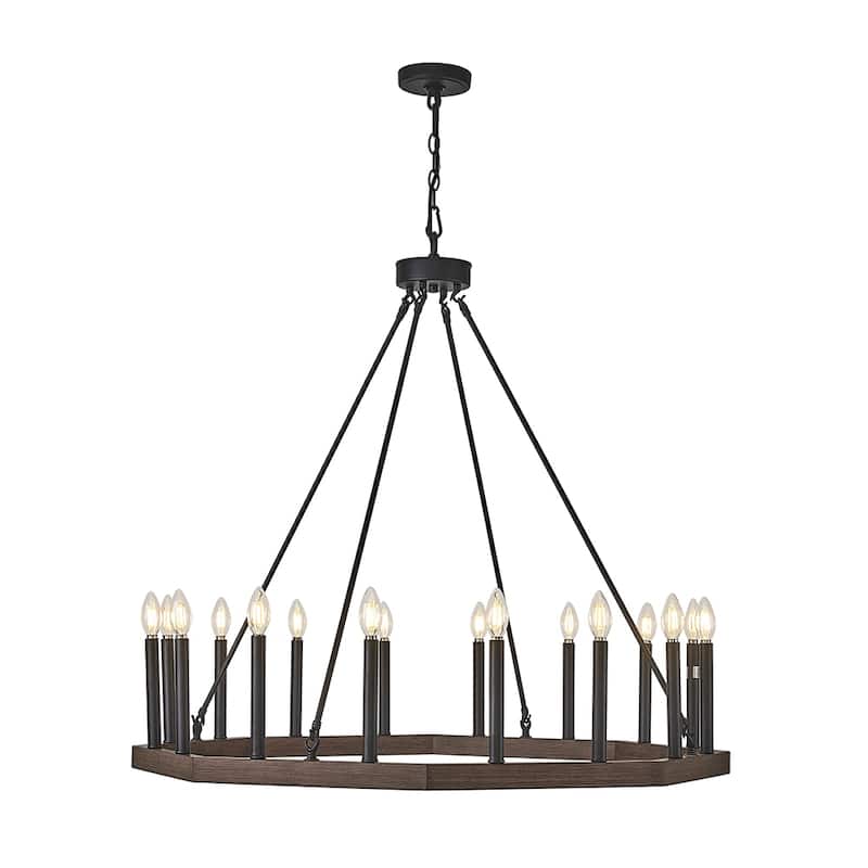 16 lights wheel shape chandlier walnut wood color