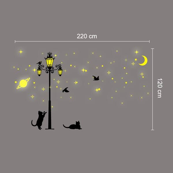 dimension image slide 1 of 3, Walplus Moon Stars Glow in Dark Street Light Wall Sticker Nursery Decor