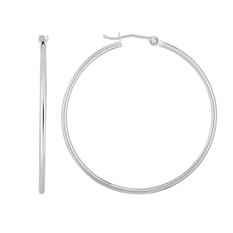 Curata 14k White Gold 1.5x40mm Shiny Round Tube Hoop Earrings With Hinged Clasp