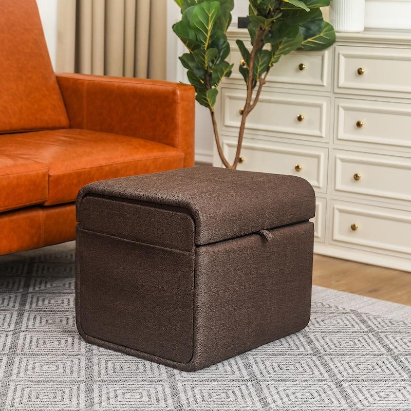 Adeco Storage Ottoman Linen Foot Stool for Living Room Bedroom - Coffee