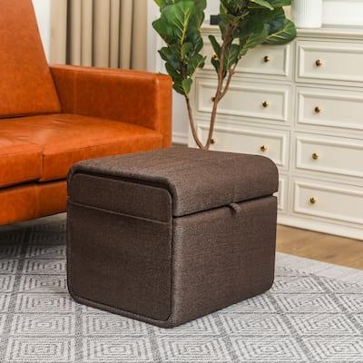 Adeco Storage Ottoman Linen Foot Stool for Living Room Bedroom