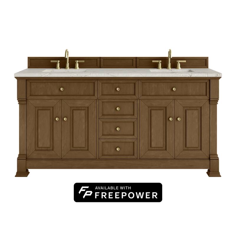 Brookfield 72" Double Vanity, Honey Oak w/FreePower Wireless Charger