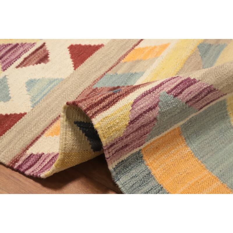 Hand Woven Oriental 100% Wool Carpet Southwestern Tribal Multi-Colored Kilim Runner Rug - 6' 2'' X 2' 1''