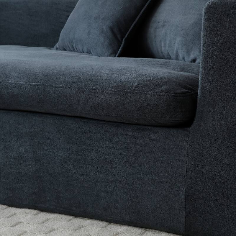 149" Oversize Grey Velvet L-Shape Chaise Modular Sofa, No Assembly Required