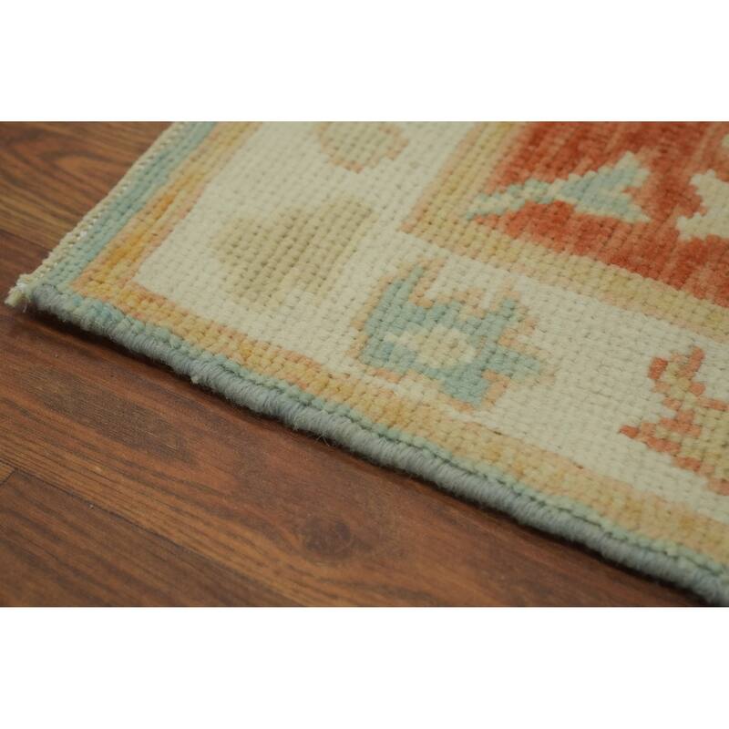 Vegetable Dye Wool Oushak Turkish Area Rug, Floral Geometric Carpet - 11' 11'' X 9' 0''