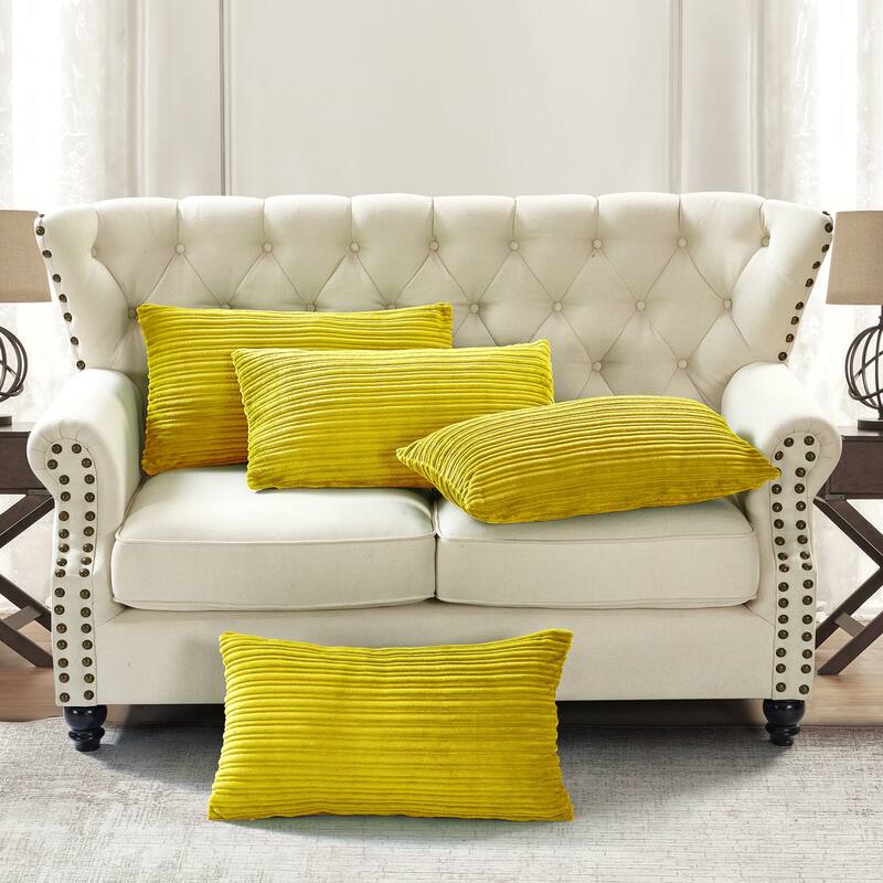 Ribbed Flanned 4 Pieces Pillow Shell Set, NO INSERT - 14" x 26" - Lemon Curry
