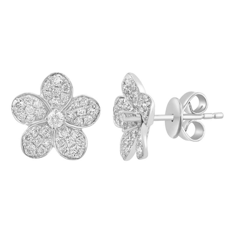 EFFY Women's 925 Sterling Silver Diamond Flower Stud Earrings