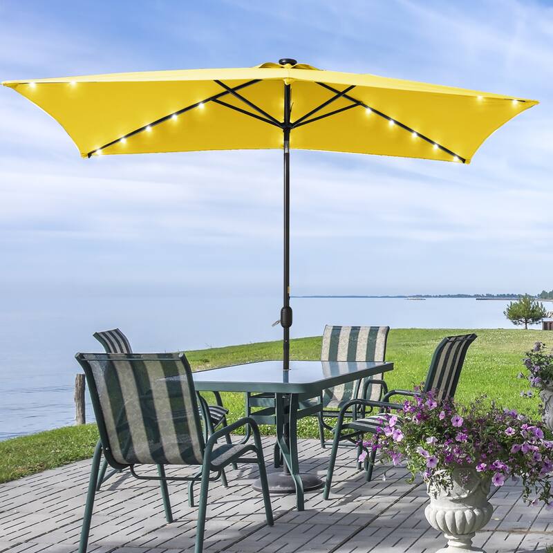 LIVOOSUN LED 10 x 6.5Ft Patio Table Umbrellas Outdoor Market Umbrella with Aluminium/Steel Pole, UV-Resistant Canopy - Yellow