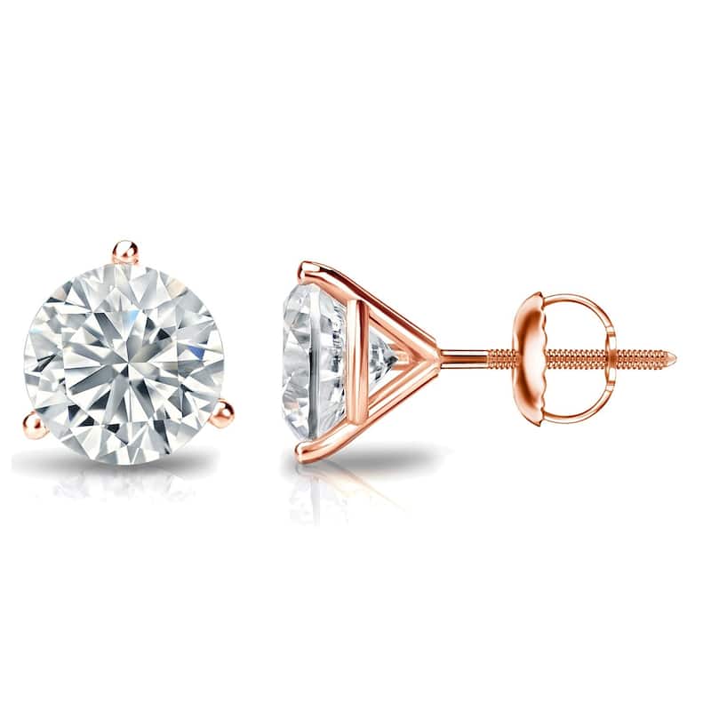 Auriya 2ctw 3 Prong Martini Set Round Diamond Stud Earrings 14K Gold Certified