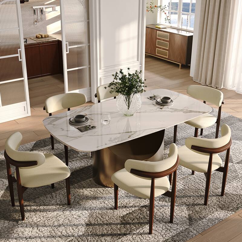 63"-94" Hobart Modern Dining Table with Rectangular Sintered Stone Tabletop and Carbon Steel Leg for 4-10